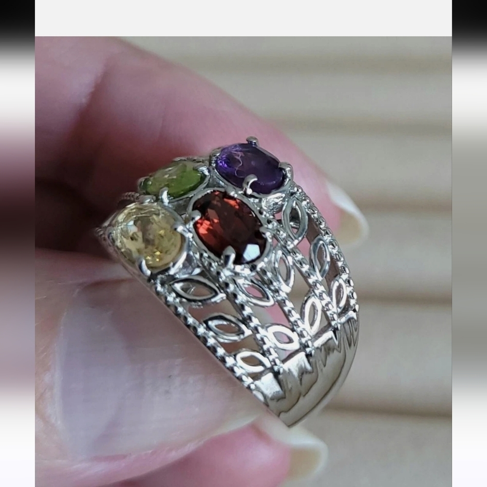 🆕️ SIZE 6 KARIS MULTI GEMSTONE RING IN PLATINUM BOND - Picture 5 of 16
